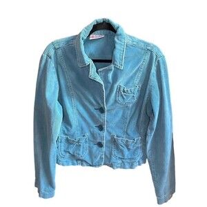 VTG Bill Blass Size M Petite Blue Cotton Corduroy Jacket Patch Pockets